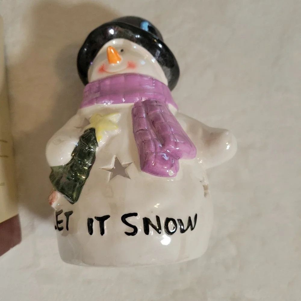 Porcelain Snowman Votive Holder International Bazaar 5.5‎ Inches Christmas Decor